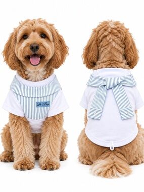 NEW - LoveShackFurry Dog Shirt Medium Blue Stripe LoveShackFancy Style Pet